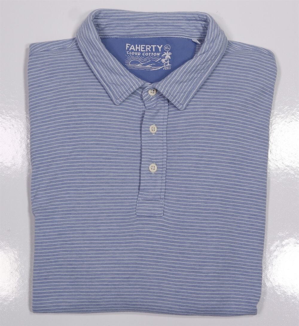 Faherty Cloud Cotton Blue White Striped Polo Shirt Mens XL